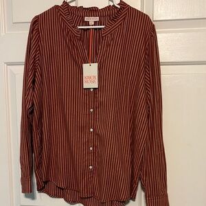 Knox Rose Women's Burgundy Striped Button Down Shirt